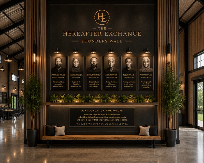 The Founders Wall inside the Exchange honoring the founding partners